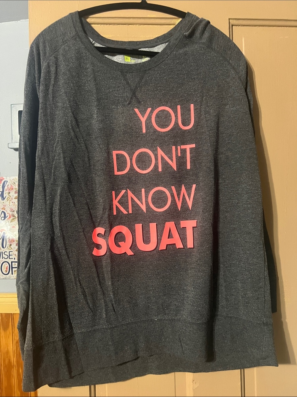 Gray Women's Pullover Sweater with Pink 'You Don't Know Squat' Print